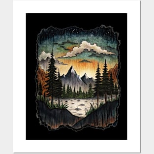 Nature Moutain Lake Scenery Pine Trees Posters and Art